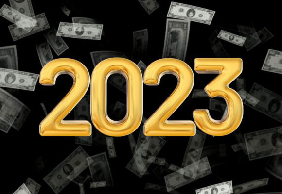 Image of money falling from the sky and a big '2023'