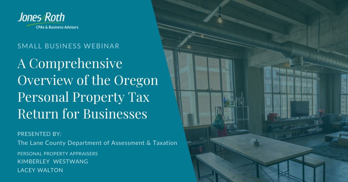 Image with information about the 12/5 Small Business Group Webinar about Personal Property Tax Returns for Businesses