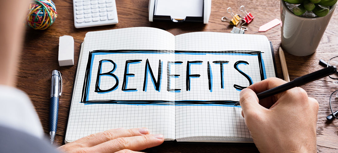 Creative image of the word "Benefits"