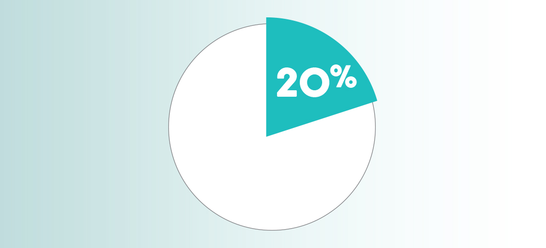 Graphic showing 20% on a pie chart