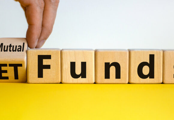 Image of blocks that spell out Mutual Funds and ETFs