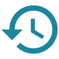 Icon with an arrow and clock hands to symbolize going back in time