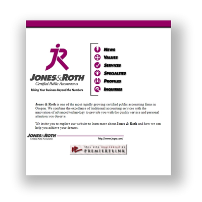 Image of Jones & Roth's first website homepage