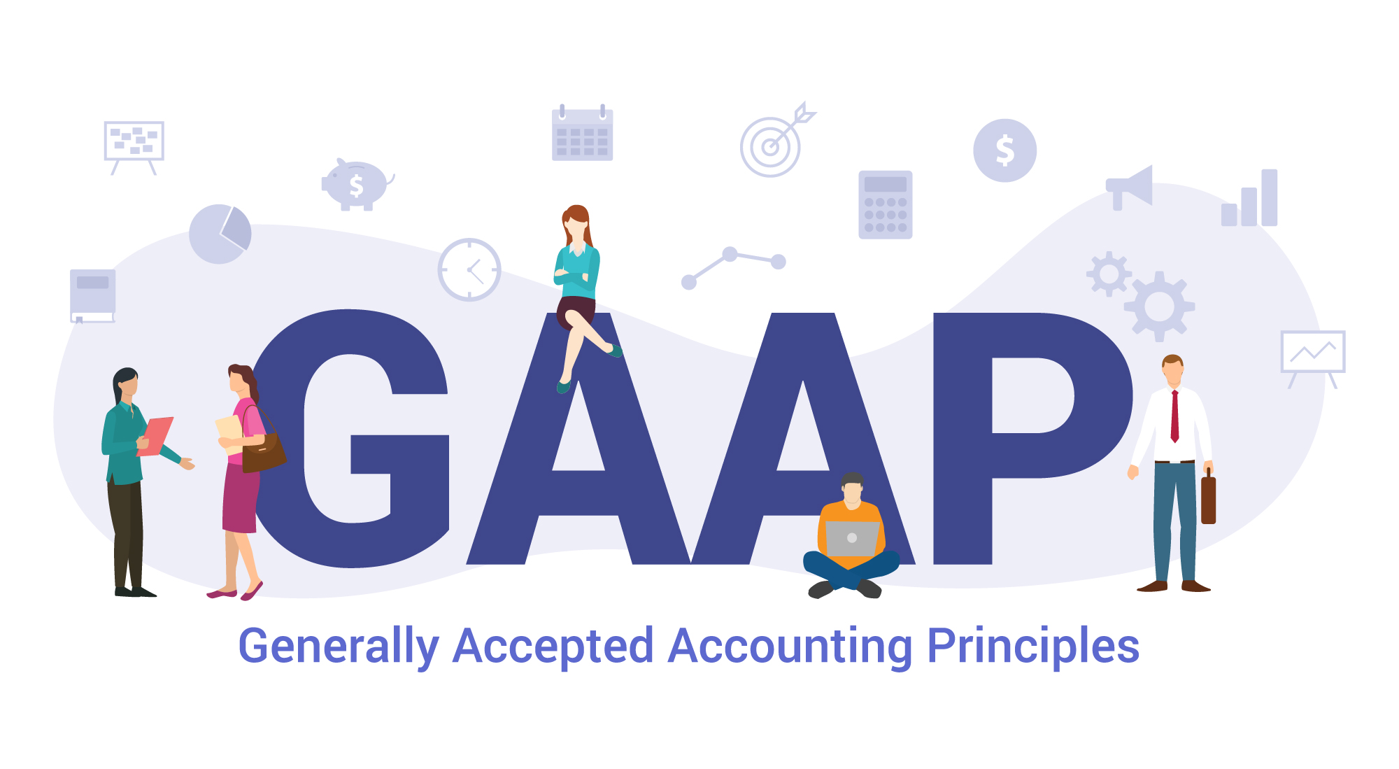 Illustration of office workers and the term 'GAAP'