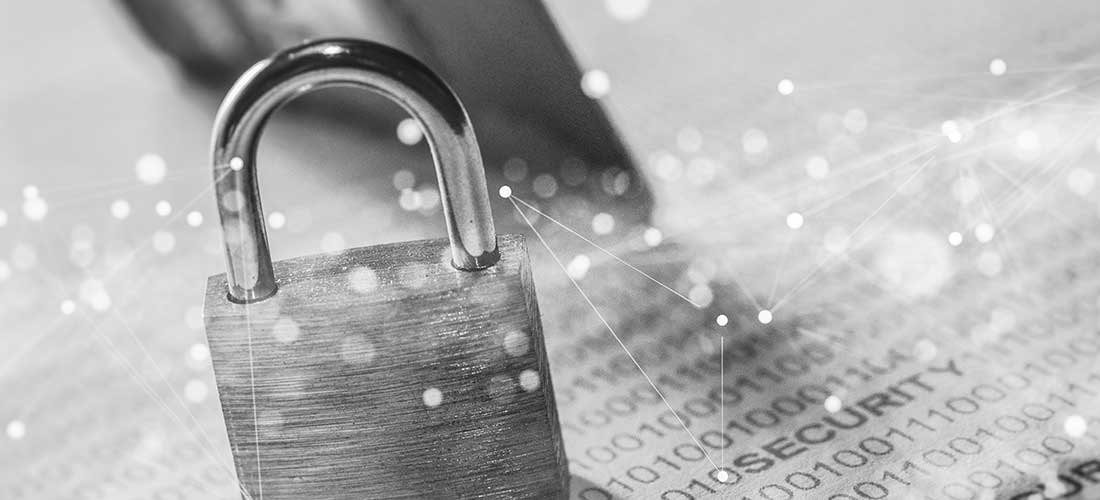 image of a padlock and passwords symbolizing security against fraud